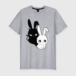 Мужская slim-футболка Милый кролик - ангелочек или дьяволёнок?