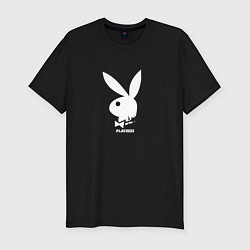 Мужская slim-футболка Черный кролик с надписью play2023