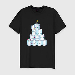 Мужская slim-футболка Новогодняя елка из туалетной бумаги
