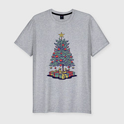 Мужская slim-футболка Новогодняя елка с подарками