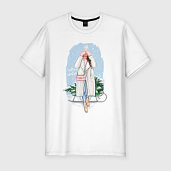 Мужская slim-футболка Девушка с ёлкой