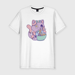 Мужская slim-футболка Kawaii жуткий кот и рамен
