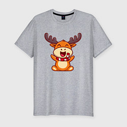 Мужская slim-футболка Рождественский олень чибик
