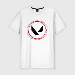 Мужская slim-футболка Символ Valorant и красная краска вокруг