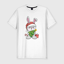 Мужская slim-футболка Новогодний кролик с елочкой