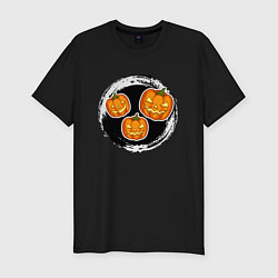 Мужская slim-футболка Мультяшные тыквы Хэллоуин