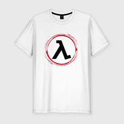 Мужская slim-футболка Символ Half-Life и красная краска вокруг