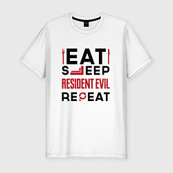 Футболка slim-fit Надпись: eat sleep Resident Evil repeat, цвет: белый