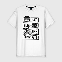 Футболка slim-fit Eat sleep bike repeat art, цвет: белый