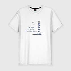 Мужская slim-футболка Маяк птицы море