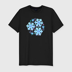 Мужская slim-футболка Три забавные снежинки с разноцветными звездами