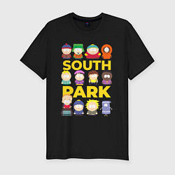 Футболка slim-fit Южный парк персонажи, цвет: черный