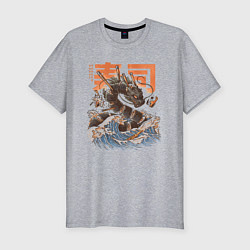 Мужская slim-футболка Суши дракон Канагавы