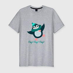 Мужская slim-футболка Влюбленный пингвин