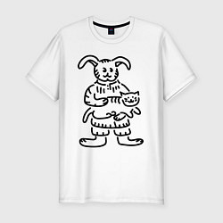 Мужская slim-футболка Кролик гладит кота