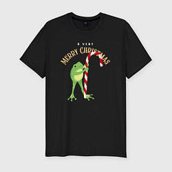 Мужская slim-футболка Merry christmas from a frog