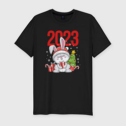 Мужская slim-футболка Зайчик с елочкой 2023