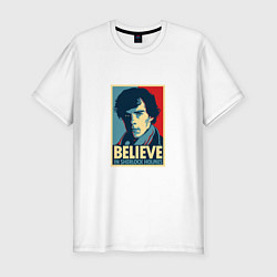 Футболка slim-fit Believe in Sherlock, цвет: белый