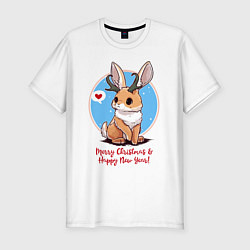 Мужская slim-футболка Кролик встречает новый год