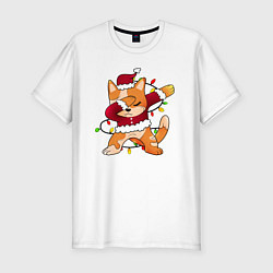 Мужская slim-футболка Котик в костюме Санты