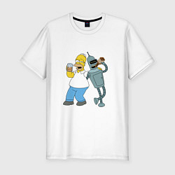 Футболка slim-fit Drunk Homer and Bender, цвет: белый