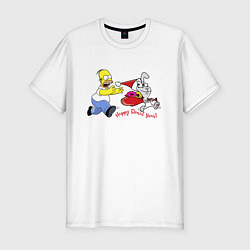 Мужская slim-футболка Гомер Симпсон гонится за кроликом