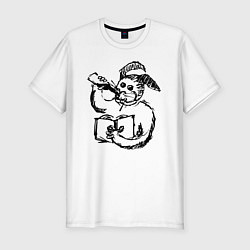 Футболка slim-fit Кролик с колой и книгой, цвет: белый