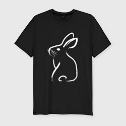 Мужская slim-футболка Кролик нарисованный японской кистью