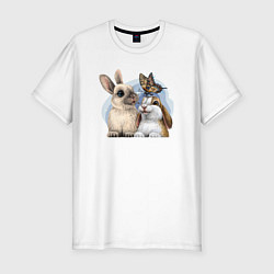 Футболка slim-fit Влюбленные кролики, цвет: белый