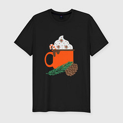 Мужская slim-футболка Новогодняя кружка с какао