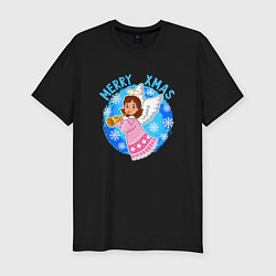 Мужская slim-футболка Мультяшный рождественский ангел