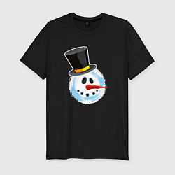 Футболка slim-fit Голова мультяшного снеговика, цвет: черный
