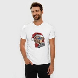 Футболка slim-fit Pug merry christmas, цвет: белый — фото 2