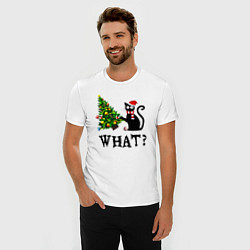 Футболка slim-fit What - Кот валит ёлку, цвет: белый — фото 2