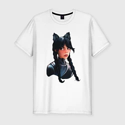 Мужская slim-футболка Чёрная кошка Уэнсдэй