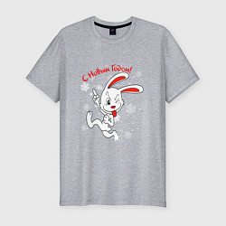 Мужская slim-футболка Подмигивающий кролик в снежинках