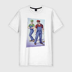 Мужская slim-футболка Марио и Луиджи - крутые чуваки - стилизация