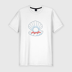 Мужская slim-футболка Мультяшная белая ракушка с жемчужиной
