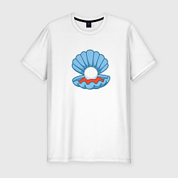 Мужская slim-футболка Мультяшная голубая ракушка с жемчужиной