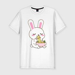 Футболка slim-fit Зайчик ест лапшу, цвет: белый