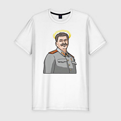 Мужская slim-футболка Сталин с нимбом