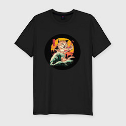 Футболка slim-fit Большой японский кот с суши, цвет: черный