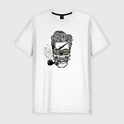 Мужская slim-футболка Череп в очках с трубкой