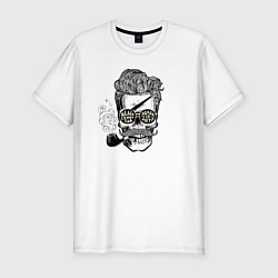 Футболка slim-fit Череп в очках с трубкой, цвет: белый