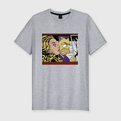 Мужская slim-футболка Гомер Симпсон везёт кульную чувиху - pop art