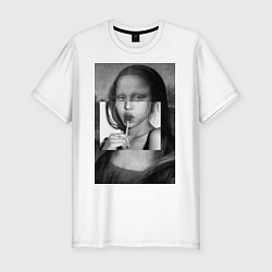 Мужская slim-футболка Мона Лиза с чупа чупсом - чёрно белая