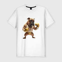 Мужская slim-футболка Собака занимается боксом