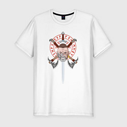 Мужская slim-футболка Голова викинга с мечом