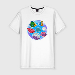 Мужская slim-футболка Рыбки и ракушки
