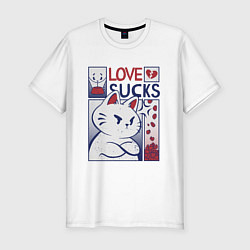 Футболка slim-fit Cat love sucks, цвет: белый
